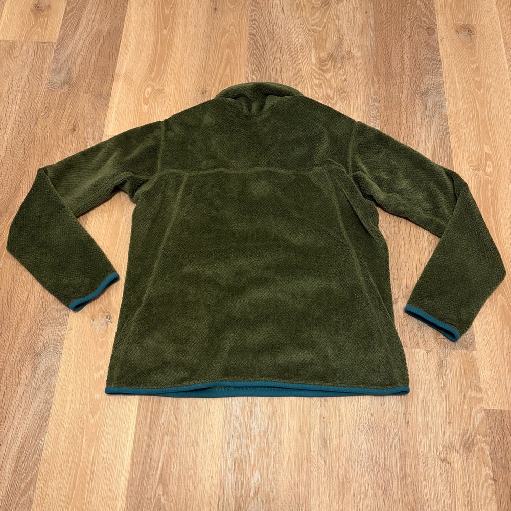 Patagonia T-Snap Pullover Fleece Jacket Large Forest Green Teal Trim Comfy Soft - Picture 2 of 7